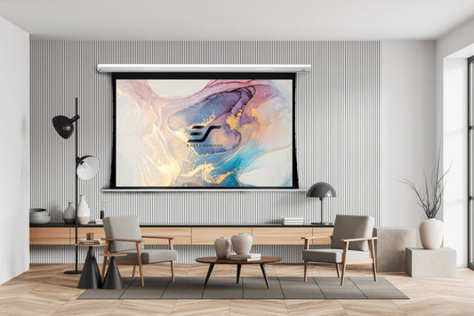 Elite Screens SKT84XHW-E12 Saker Premium - 84 Inches Tab Tension Max White 16:9 Motorised Projection Screen