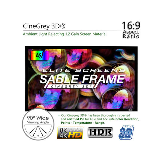 Elite Screens ER100DHD3 - 100 Inches Sable Frame 3D Ambient Light Rejection (ALR) 4K/8K UHD Fixed Frame Home Theatre Projection Screen (16:9)