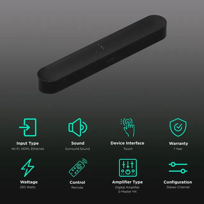 SONOS Beam Gen 2 250W Soundbar (Dolby Atmos, Stereo Channel, Black)