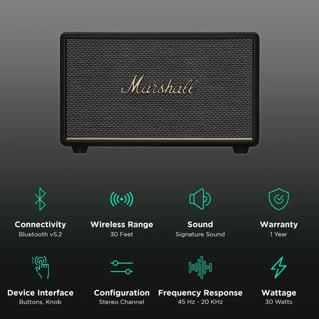 Marshall Acton III Bluetooth Speaker (Signature Sound, Stereo Channel, Original Black)