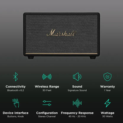 Marshall Acton III Bluetooth Speaker (Signature Sound, Stereo Channel, Original Black)