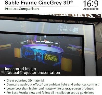 Elite Screens 110 inch 16:9 4K/8K CLR and ALR Projector Screen ISF Material, Standard Throw Fixed Frame Projection Screen Grey, Indoor Movie Screen Home Theater - Sable Frame CineGrey 3D, ER110DHD3