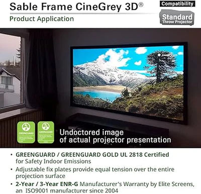 Elite Screens 110 inch 16:9 4K/8K CLR and ALR Projector Screen ISF Material, Standard Throw Fixed Frame Projection Screen Grey, Indoor Movie Screen Home Theater - Sable Frame CineGrey 3D, ER110DHD3