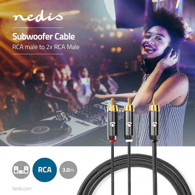 Nedis Subwoofer Cable RCA Male - 2x RCA Male - Gold Plated - 3M