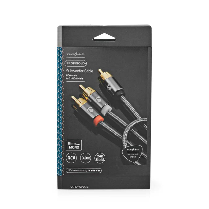 Nedis Subwoofer Cable RCA Male - 2x RCA Male - Gold Plated - 3M