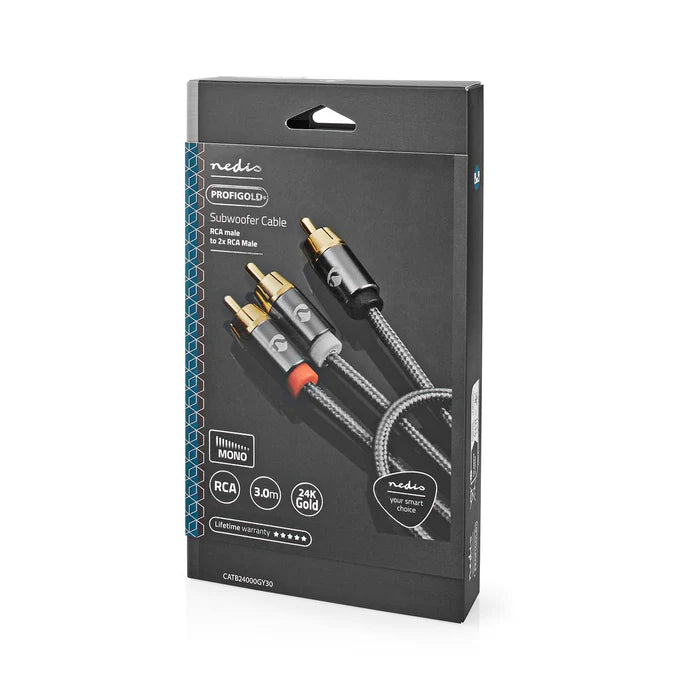 Nedis Subwoofer Cable RCA Male - 2x RCA Male - Gold Plated - 3M