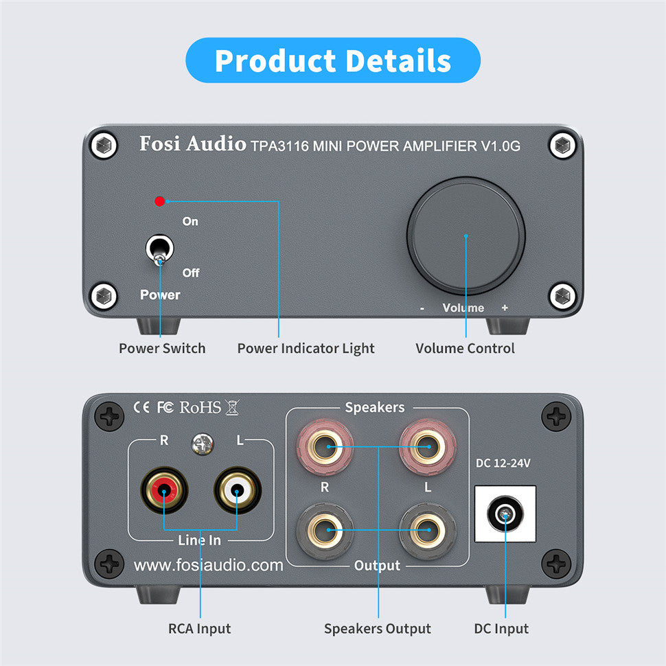 Fosi Audio V1.0G Mini Stereo Audio Amplifier