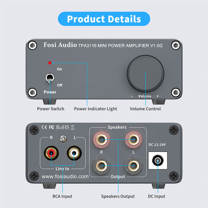 Fosi Audio V1.0G Mini Stereo Audio Amplifier