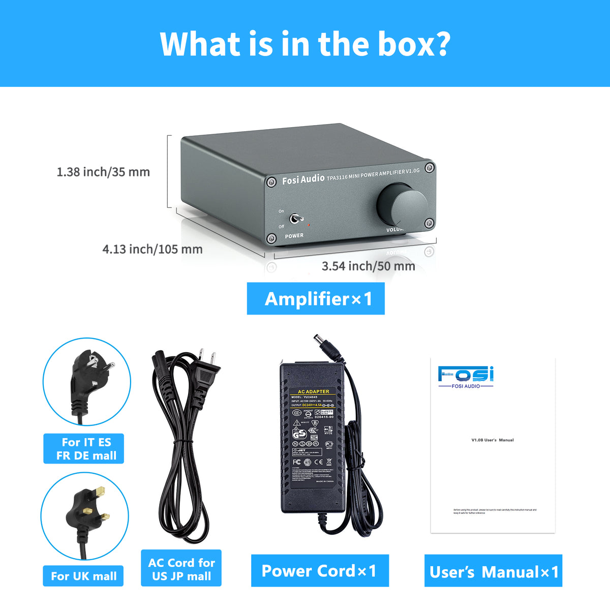Fosi Audio V1.0G Mini Stereo Audio Amplifier