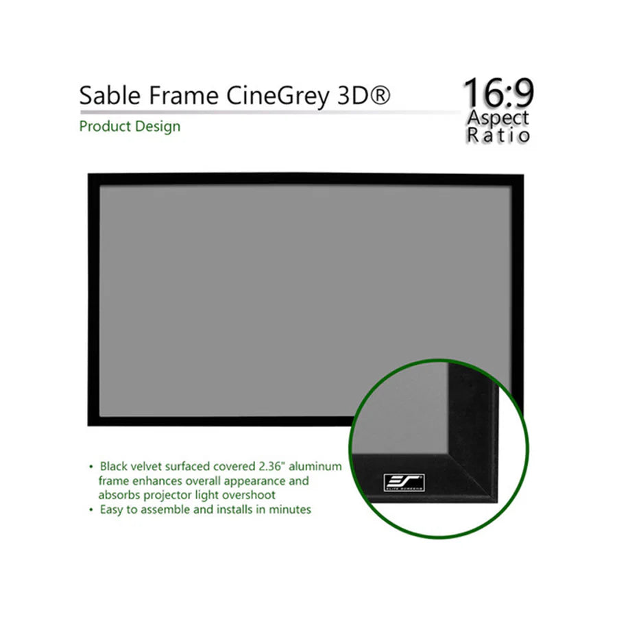 Elite Screens ER100DHD3 - 100 Inches Sable Frame 3D Ambient Light Rejection (ALR) 4K/8K UHD Fixed Frame Home Theatre Projection Screen (16:9)