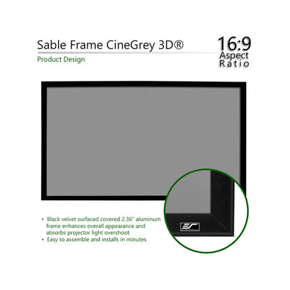 Elite Screens ER100DHD3 - 100 Inches Sable Frame 3D Ambient Light Rejection (ALR) 4K/8K UHD Fixed Frame Home Theatre Projection Screen (16:9)