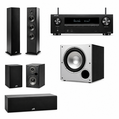 Polk Audio Fusion T- Series T50 Package with Polk Audio MXT 90 + Denon AVR-X1800H 8K AV Receiver (5.1.2 Home Theatre Bundle Package)