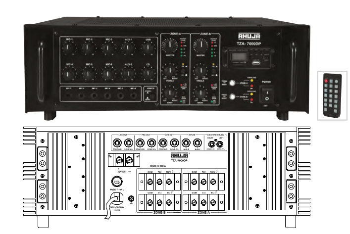 AHUJA TZA-7000DP 700 WATTS with Built-in Digital Player 2 ZONE PA MIXER AMPLIFIER