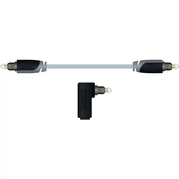 Sinox Digital Optical Toslink Audio Cable with Right-Angle Adapter 2m Grey