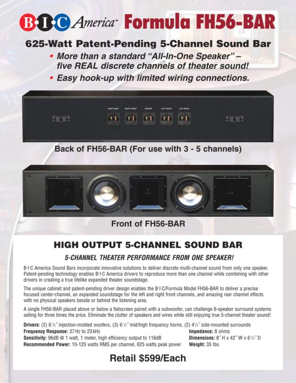 BIC America FH56-BAR ? 625W Patented Sound Bar with 5 Discrete Channels